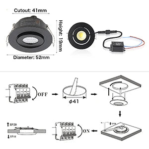 10pcs 3W IP65 Recessed Light Mini Led Downlight Water Proof Dimmable Spotlight Room Decor 52mm Built Ceiling Spot Circular Lamp