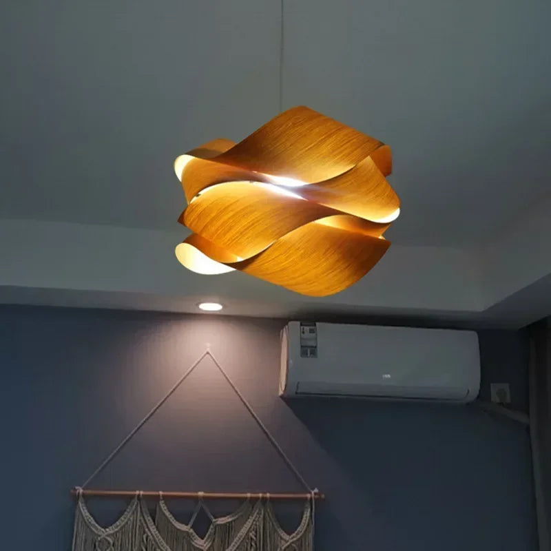 Natural Wood Skin Pendant Lamp - Southeast Asian Style Hanging Light for Bedroom
