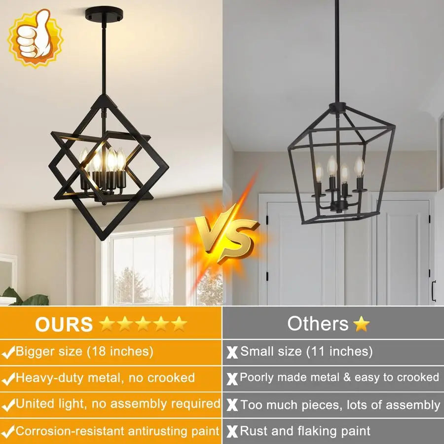 Modern Pendant Lights Kitchen Island, 4Light Matte Black Farmhouse Pendant Light Fixtures, Industrial Hanging Pendant Lights Fix