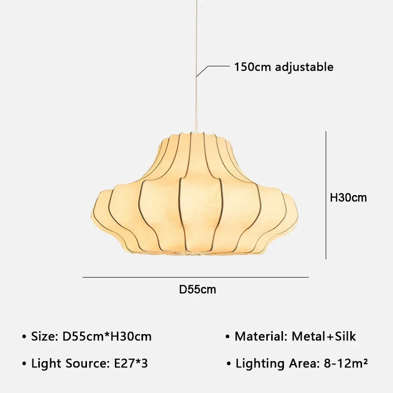 Japanese Wabi-Sabi Silk Ceiling Chandelier - Modern Organic Fabric Pendant Light Fixture for Living Room, Dining Room, Bedroom & B&B Decor