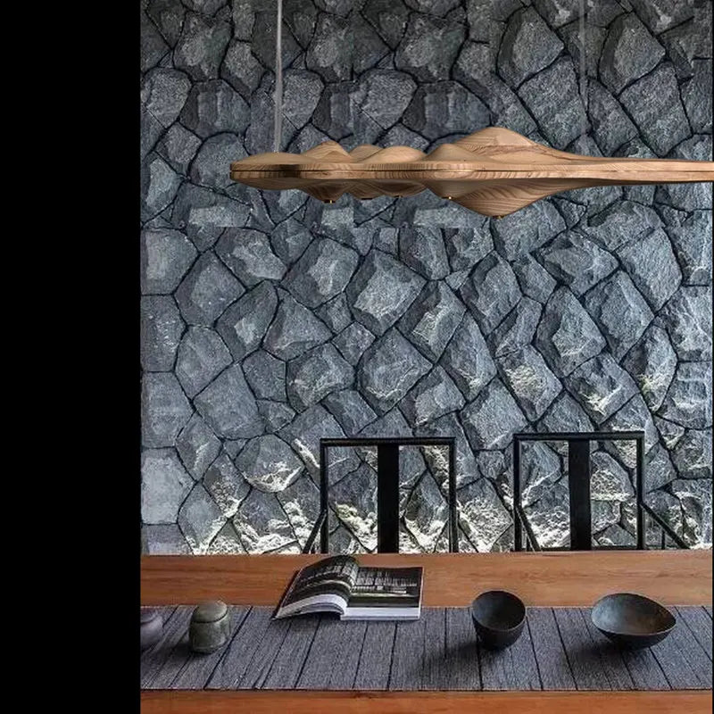 Wabi Sabi Wood Sculptural Mountain Shape Design Minimalist Artistic Dining Room Kitchen Island Interior Decor Home Pendant Lamp