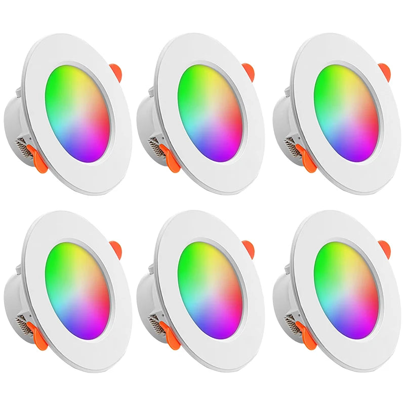 Tuya Smart WiFi 10W RGBCW LED Recessed Downlight (2700K-6500K) - App Dimmable Color-Changing & Tunable White Ceiling Spotlight Compatible with Alexa & Google Home