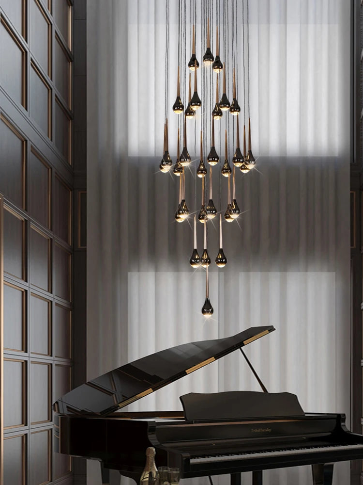 Minimalist Style LED Ppendent Lamp Double Layered Attic Chandelier Villa Staircase Pendant Light Living Room Kitchen Pendant