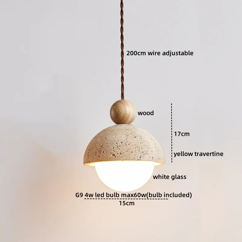2026 New Cave Stone Pendant Light Bedroom Yellow Travertine LED Chandelier Living Dining Room Modern Hanging Lamp Decor Lighting