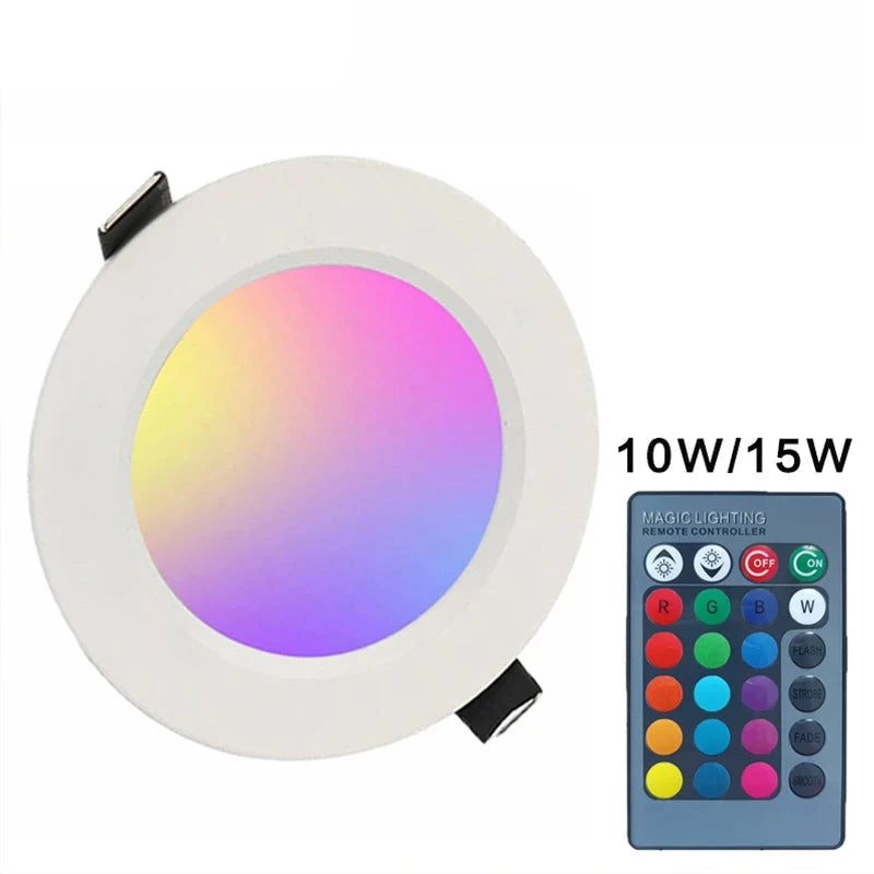 RGB LED Recessed Ceiling Downlight (10W 15W, AC 85-265V) - Dimmable Color-Changing Spotlight Panel Lamp with Remote Control