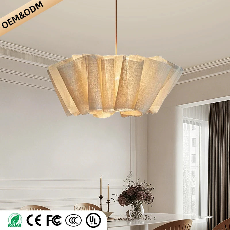 Wabi Sabi Handmade Fabric Chandelier - Vintage LED Pendant Light