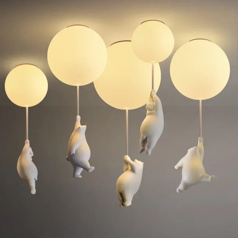 Designer Polar Bear Cartoon Pendant Chandelier - LED Resin Kid's Room Light
