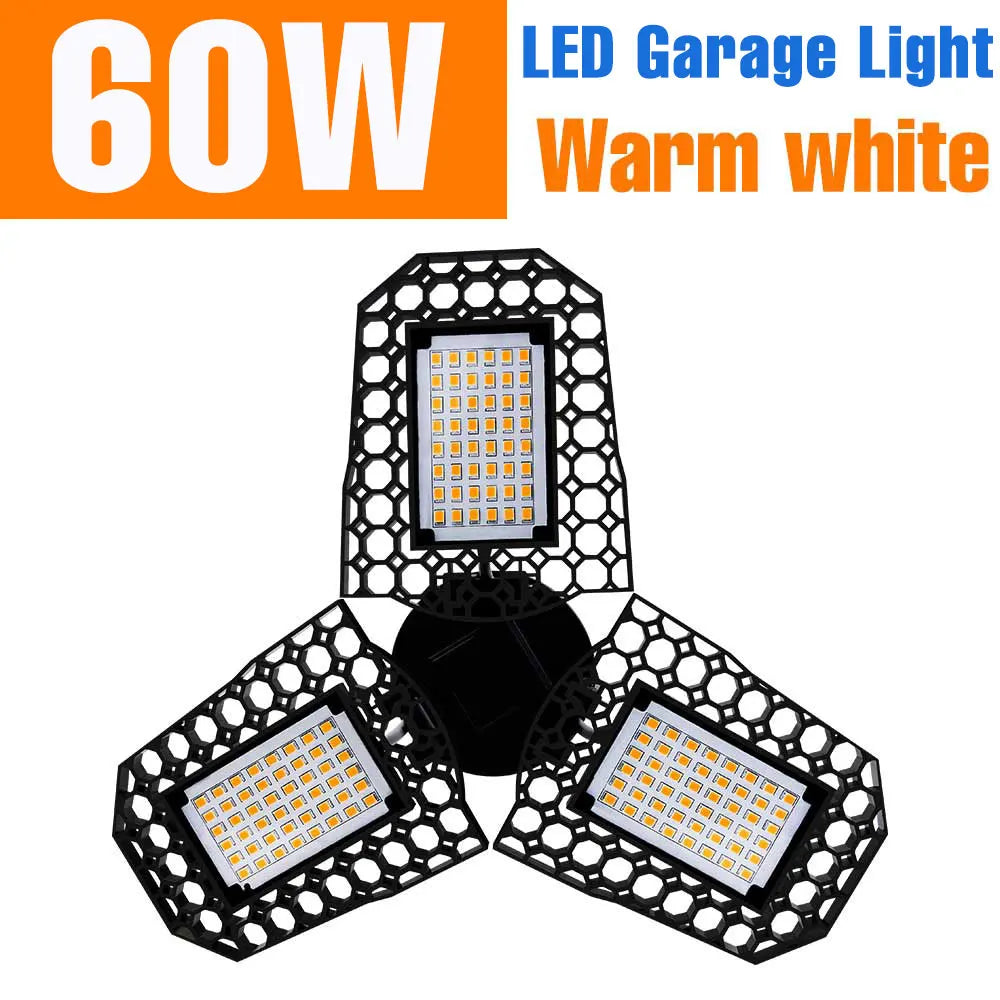 200W Deformable LED Garage Light (E26/E27) AC85-265V - Foldable High Bay Ceiling Lamp for Workshop, Warehouse & Basement