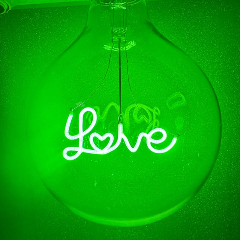 LOVE G125 220V 4W Dimmable Pink Red Yellow Edison Bulb Neon Letter Light Transparent Desk Light Ambient Light
