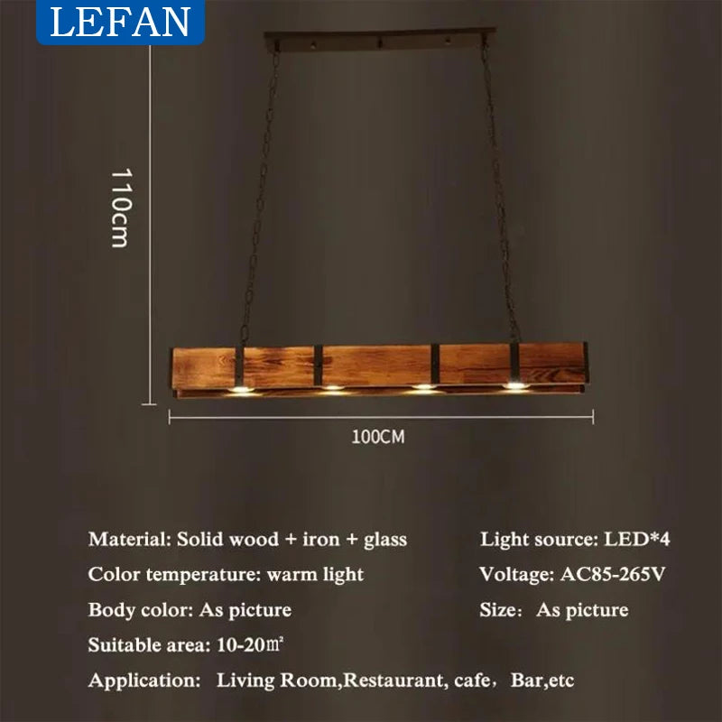 Vintage Led Pendant Light for Kitchen Dining Room Island Wooden Hanging Lamp Loft Wood Retro Ceiling Chandeliers
