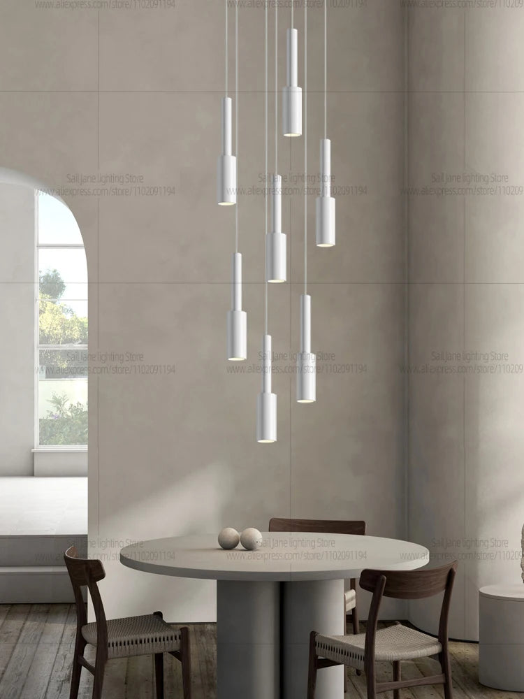 Cylindrical Pendant Light Long Line Attic Chandelier - Modern LED Villa Spotlight