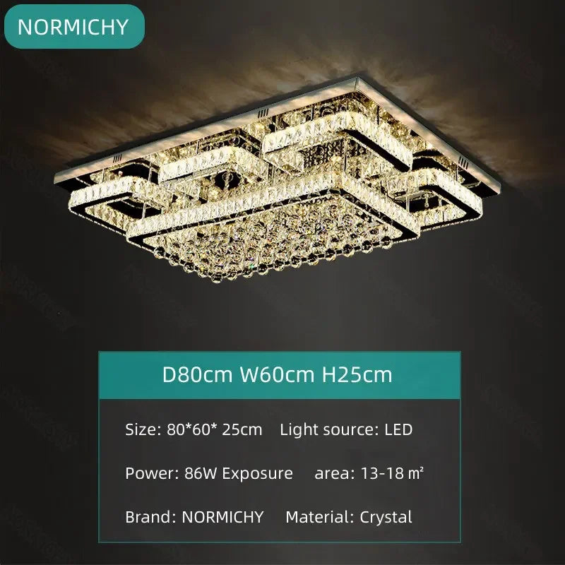 Modern Luxury Crystal LED Chandelier For Living Room Bedroom Dining Room Kitchen Ceiling Lamp Silver Chrome Remote Control Light