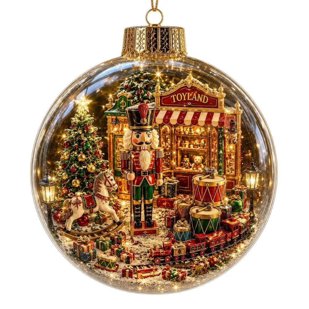 Acrylic Material Christmas Ball Ornament Transparent Design 8CM Size Santa Claus Pendant with Light Holiday Tree Pendant
