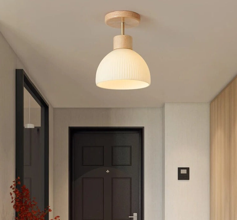 BOTIMI Wooden Ceiling Lights For Corridor White Glass Lampshade Dressing Room Surface Mounted wood Lamp Indoor Lighting