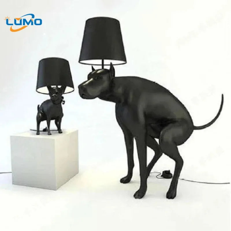 Designer Modern Black Resin Dog Floor Lamps Fabric Lampshade LED E27 Standing Light Living Room Restaurant Bedroom Kitchen Cafe