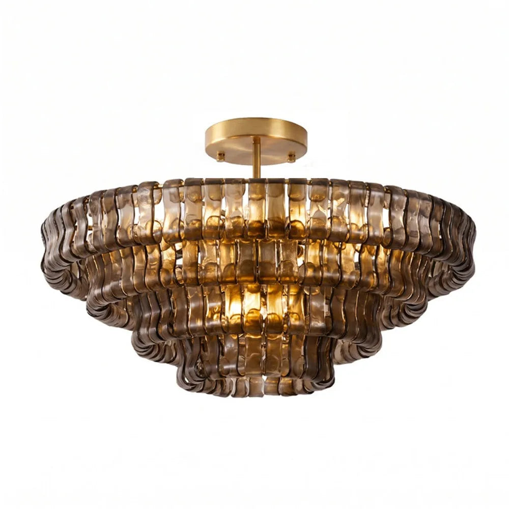 Italian Murano Glass Ceiling Chandelier Light - Handcrafted Luxury Flush Mount Pendant Fixture for Living Room, Bedroom & Restaurant Decor