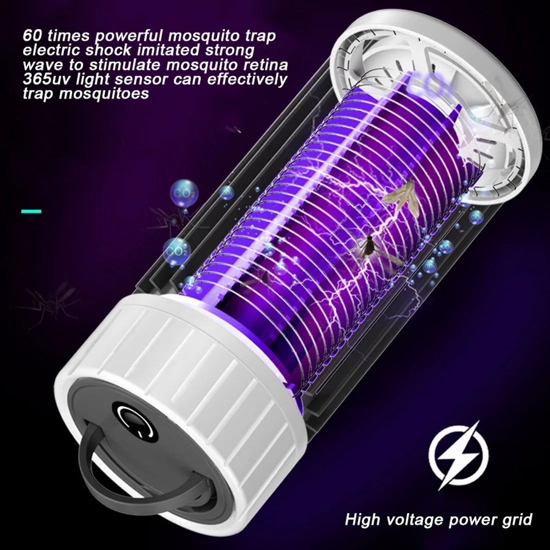 Bug Zapper & Insect Fly Pest Attractant Trap & LED Camping Lantern, USB/Solar-Rechargeable,Insect Fly Traps Grey