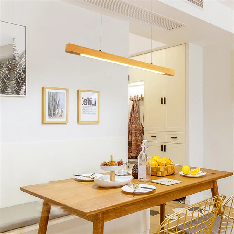 Nordic Solid Wooden Pendant Lights LED Wood Pendant Lamps for Dining Living Room Kitchen hanging chandelier Shop Long Strip Lamp