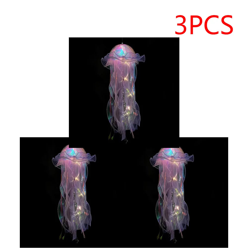 5PCS Jellyfish Hanging Night Light Lamp - Battery-Operated Bedroom Atmosphere Decor