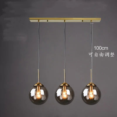 Nordic LED Glass Ball Pendant Lamp Home Indoor Decors Hanging Chandeliers Lighting Dining Room Restaurant Smoke Gray Suspension