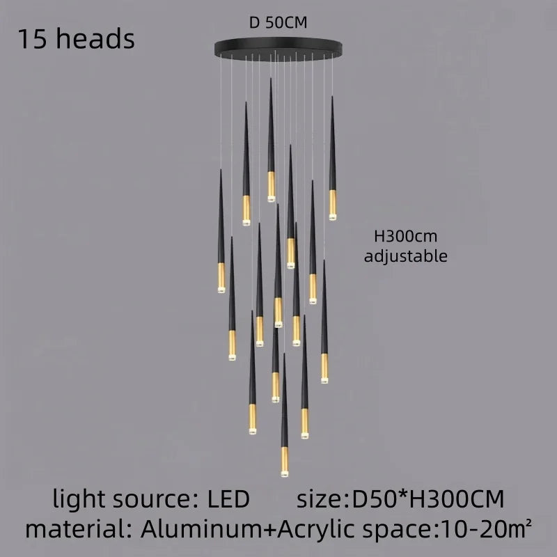 Modern Luxury Chandelier Nordic Ceiling Light Living Room Duplex Attic Long Pendant Light Villa Staircase LED Hanging Lamps