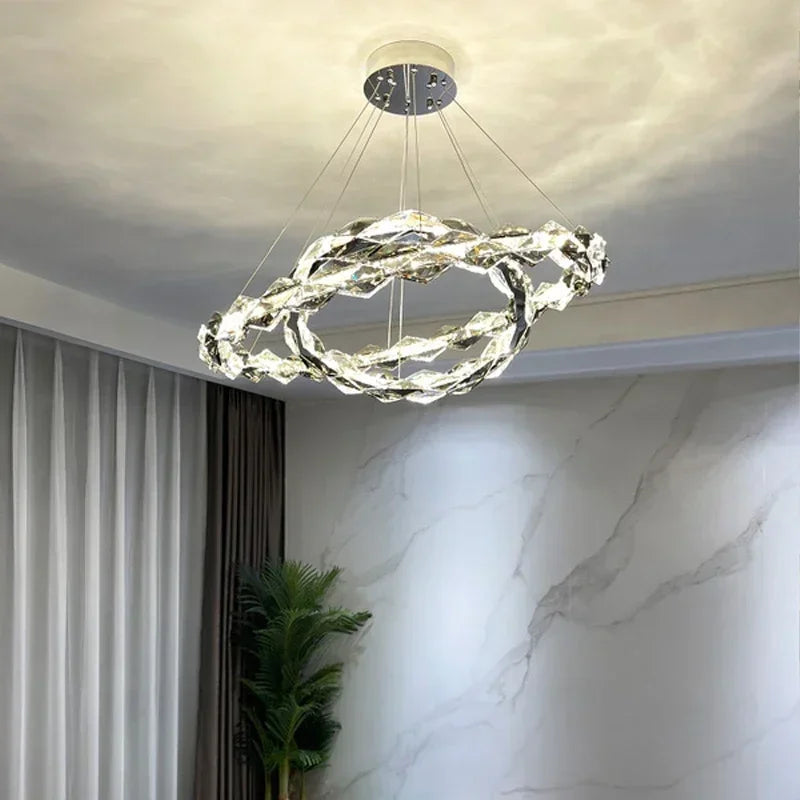 Chrome Modern Crystal Chandelier - Luxury LED Hanging Light for Living Room