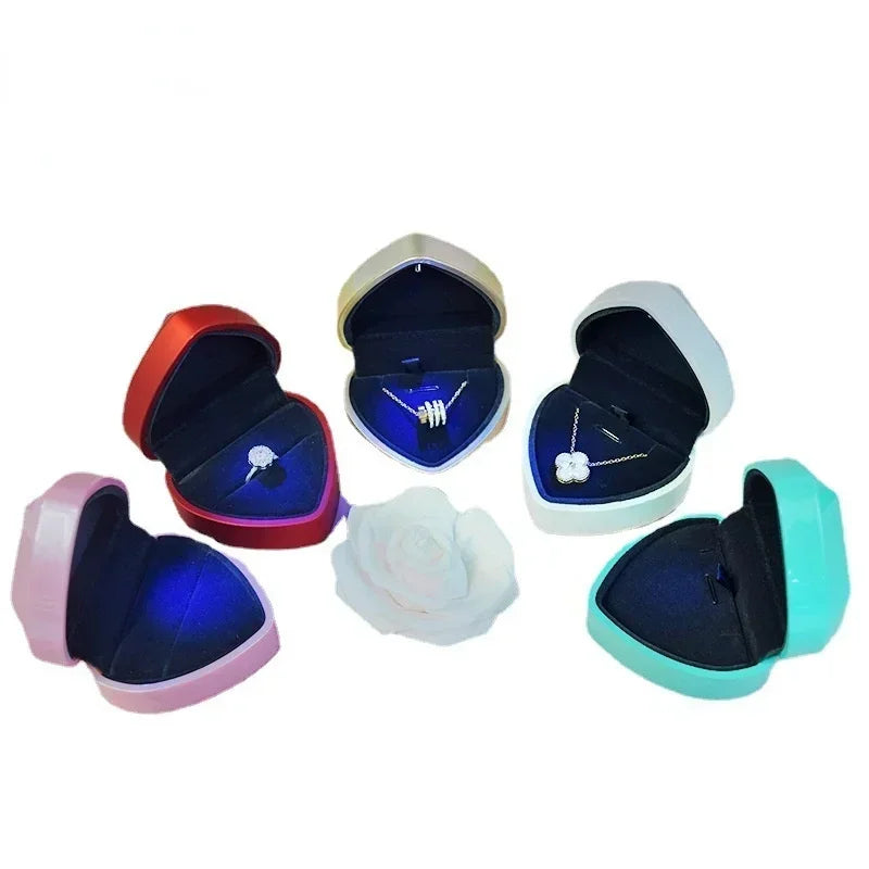 Creative Heart-Shaped LED Light Jewelry Box - High-End Proposal & Ring Display Case