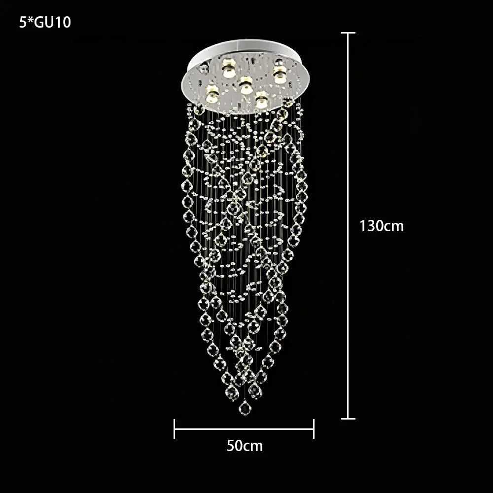 Elegant Multi Strand Waterfall Crystal Ceiling Lamp Long Vertical Crystal Chain Flush Mount Light For Large Living Room Stairwel