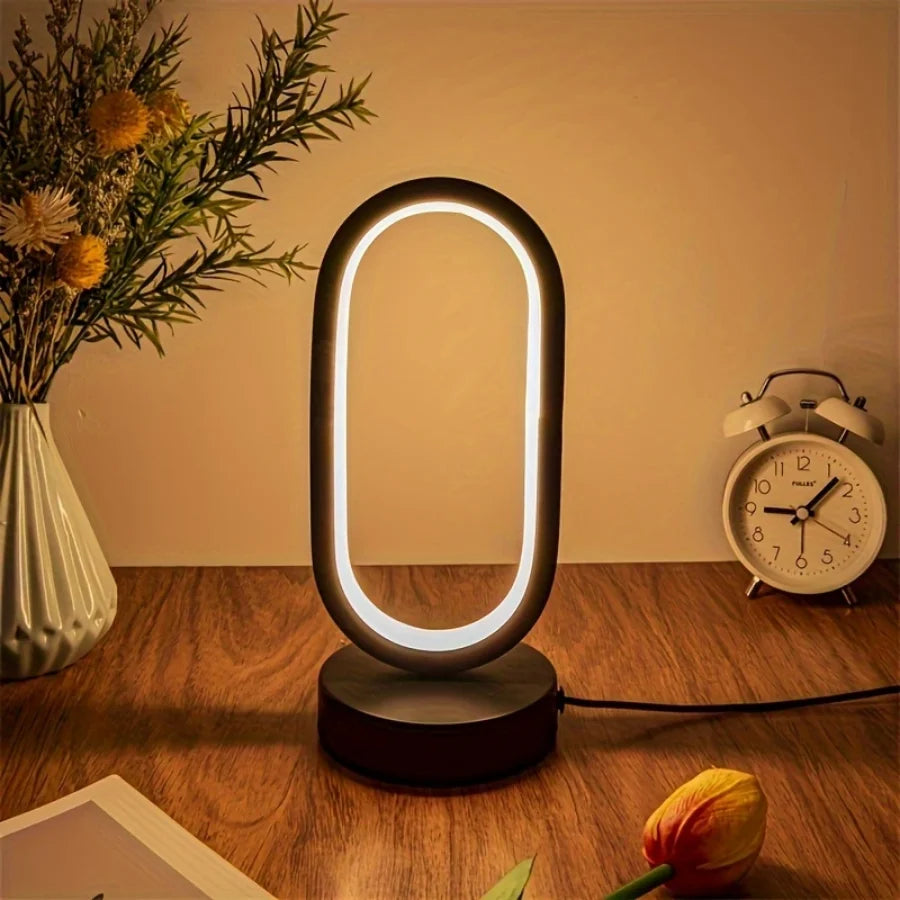 1PC Mini Circular Metal Art Desk Lamp with Three Color Lighting and USB Port
