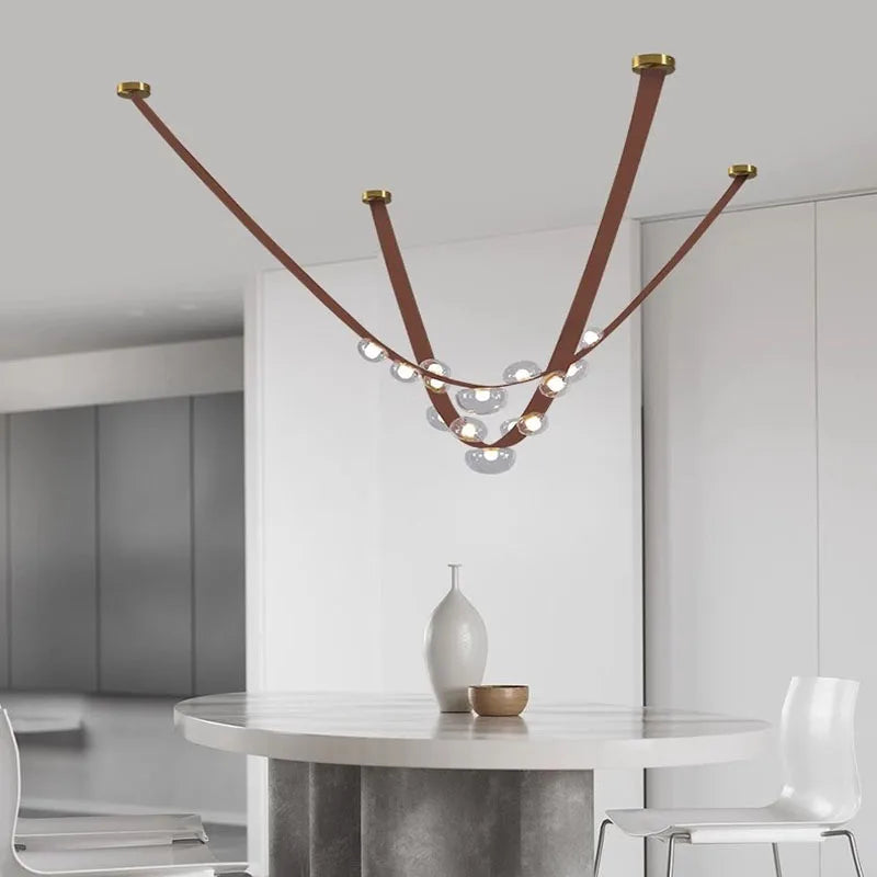 Italian Designer Loft Chandelier Leather Hanging Pandent Light Suspension Lamp for Living Room Hotel Duplex Staircase