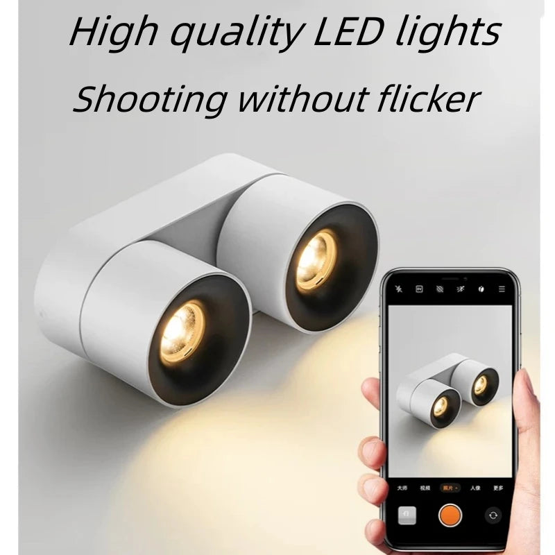 Folding Surface Mount LED Spotlight - No-Drill Anti-Glare Ceiling Downlight
