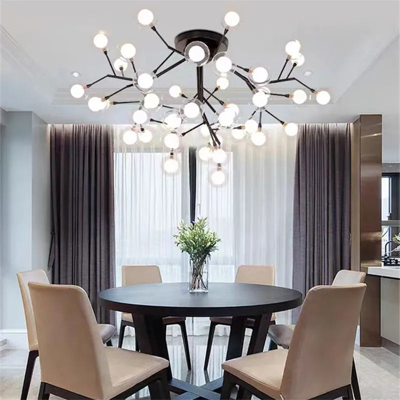 Nordic Golden Firefly Led Ceiling Chandeliers Creative Glass Bubble Light nordic Living Room Kids room decor Tree Branch Lights