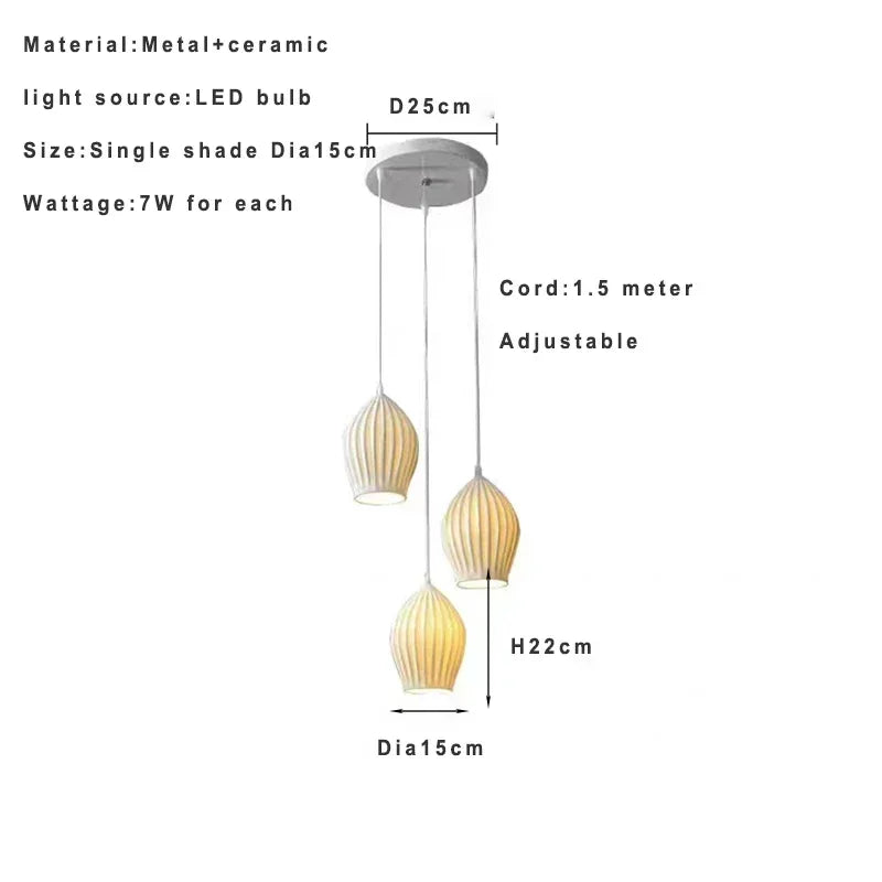 Nordic Modern Ceramic Lantern Energy-Saving LED Pendant Light - Creative Art Ceiling Chandelier Lamp Fixture for Restaurant, Dining Room & Home Decor