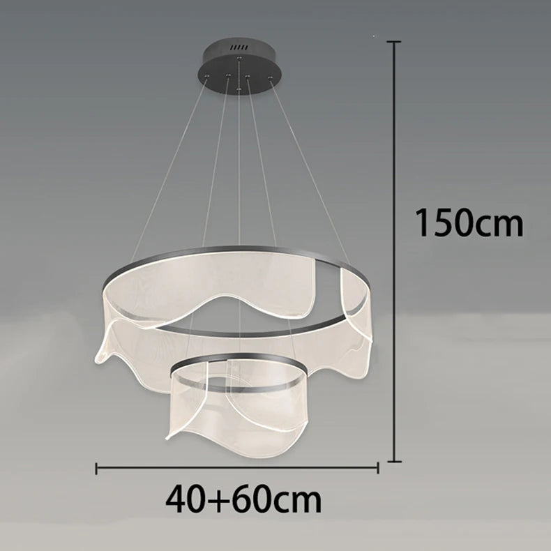 Medieval Bauhaus Luxury Fiberglass Paper Scarf Shape Wedge LED Pendant Light Lustre Lamps for Living Room Decoration Chandeliers