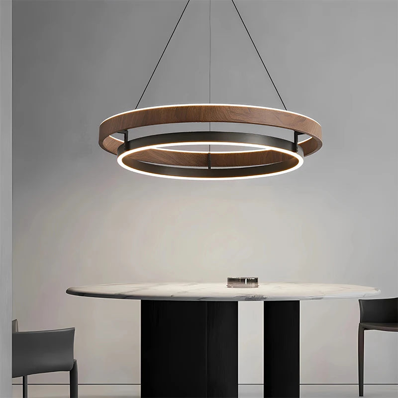 Designer's modern wood grain color retro living room pendant light dining room bedroom study circular pendant light