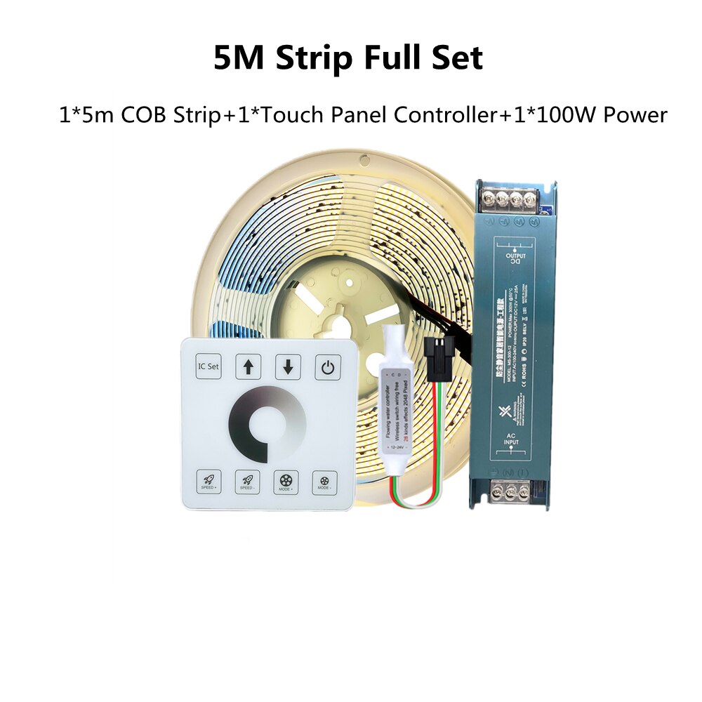 COB Running Water Flowing LED Strip Light WS2811 24V Horse Race Sequential LED Ribbon With RF Touch Panel Controller 10M 20M Set