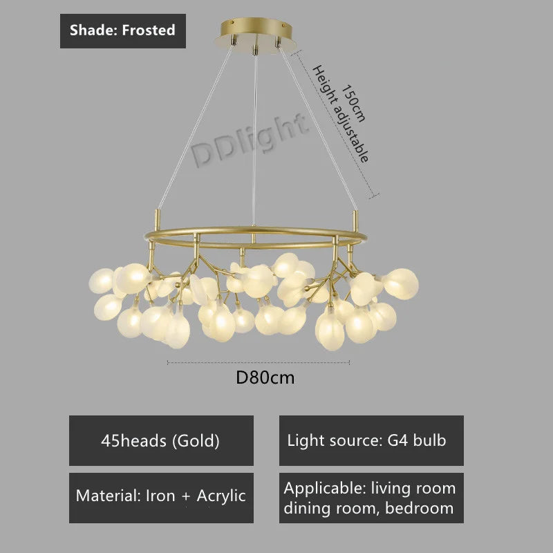 2026 New Nordic Romantic Hanging Living Room Chandelier Lights Modern Firefly Decor Pendant Lamp Round Chandelier Lustre Fixture