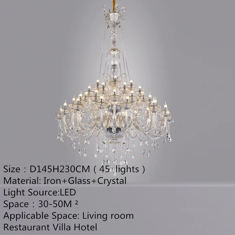 European Luxury Crystal Chandelier LED Living Room Restaurant Bedroom Villa Hotel Duplex Building Candle Pendent Lamp