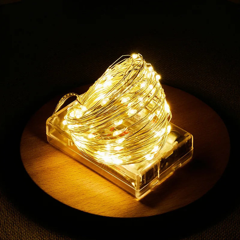 Battery Powered LED Silver Wire String Lights - 1M 2M 5M 10M Fairy Garland