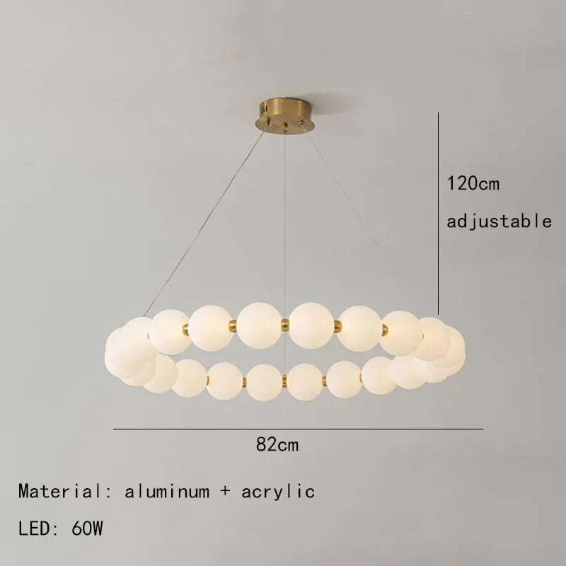 Nordic Modern Minimalist Luxury LED Chandelier Cream Pearl Circle Pendant Light Home Room Decoration for Living Dinning Bar Lamp