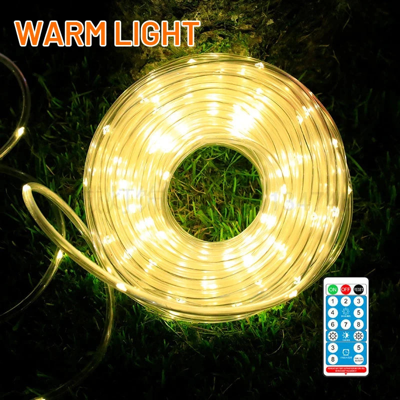 12M LED Rope Light Outdoor Waterproof Swimming Pool String Light 4 Modes Battery Operated Remote Control Trampoline String Light