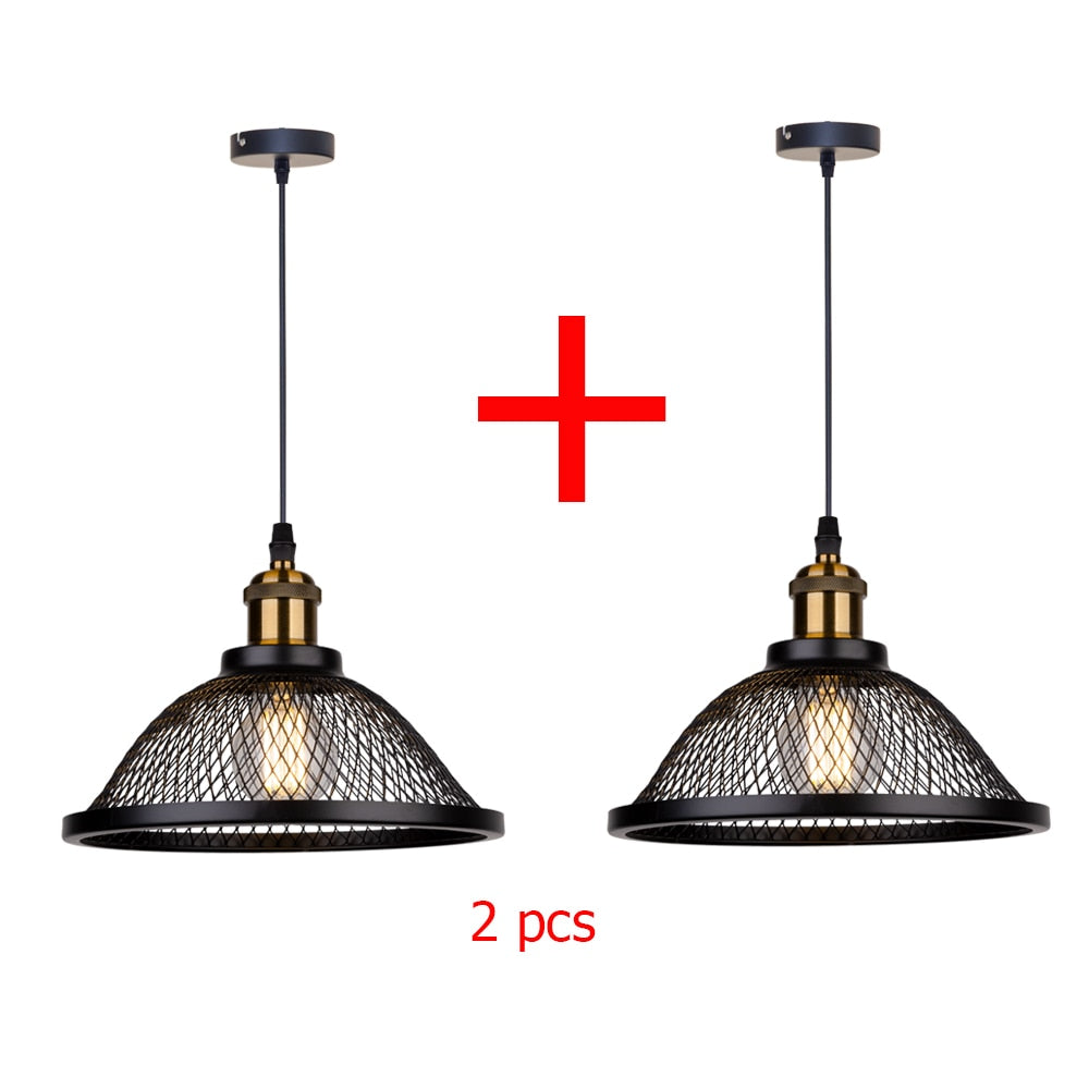 Vintage Retro Black Iron Net-Cage Kitchen Pendant Light E27 LED Hang lamp Fixture For Bedroom Living Room Restaurant