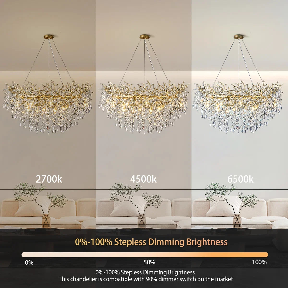 Retro K9 Crystal Tree Branch Chandelier - Modern LED Pendant Light Fixture for Villa Lobby, Foyer, Living Room & Weddings