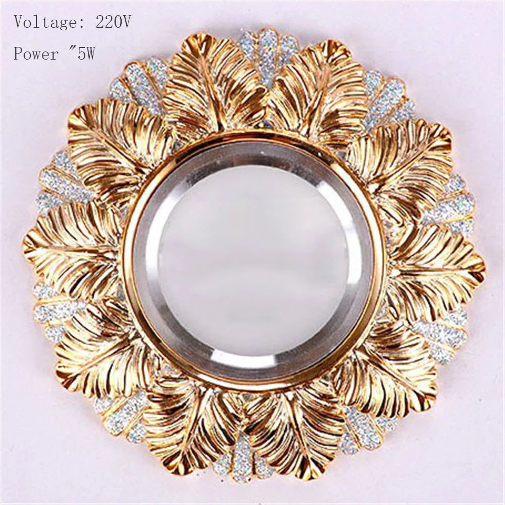 Art Decor Golden Leaf Resin LED Recessed Downlight (5W 220V) - Luxury Retro Ceiling Spotlight Fixture for Foyer, Corridor, Hallway & Hotel Decor