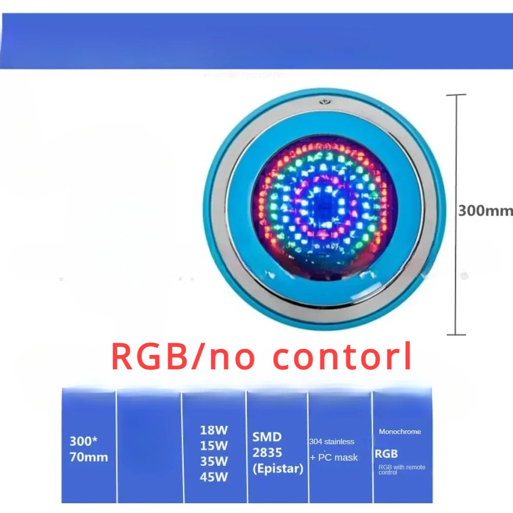 LED Swimming Pool Lamp AC 12V Stainless Steel Water Proof 15W 25W 35W 45W Warm/Cold Light Underwater Remote Control RGB Lamps