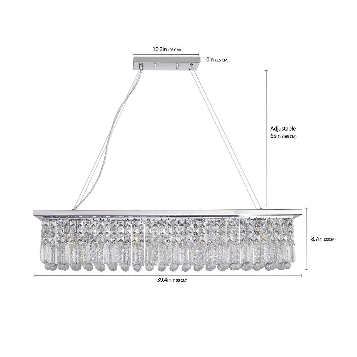 8-Light Modern Crystal Chandelier Chrome color Rectangle Chandelier Contemporary Pendant Light Fixture (Bulb Not Included)