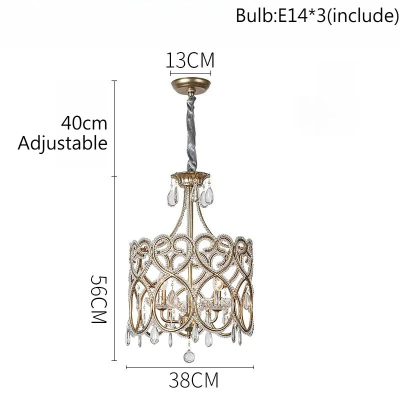French French Crystal Candle Chandelier (Solid Copper) - Romantic Vintage Pendant Light Fixture for Living Room, Bedroom & Home Decor