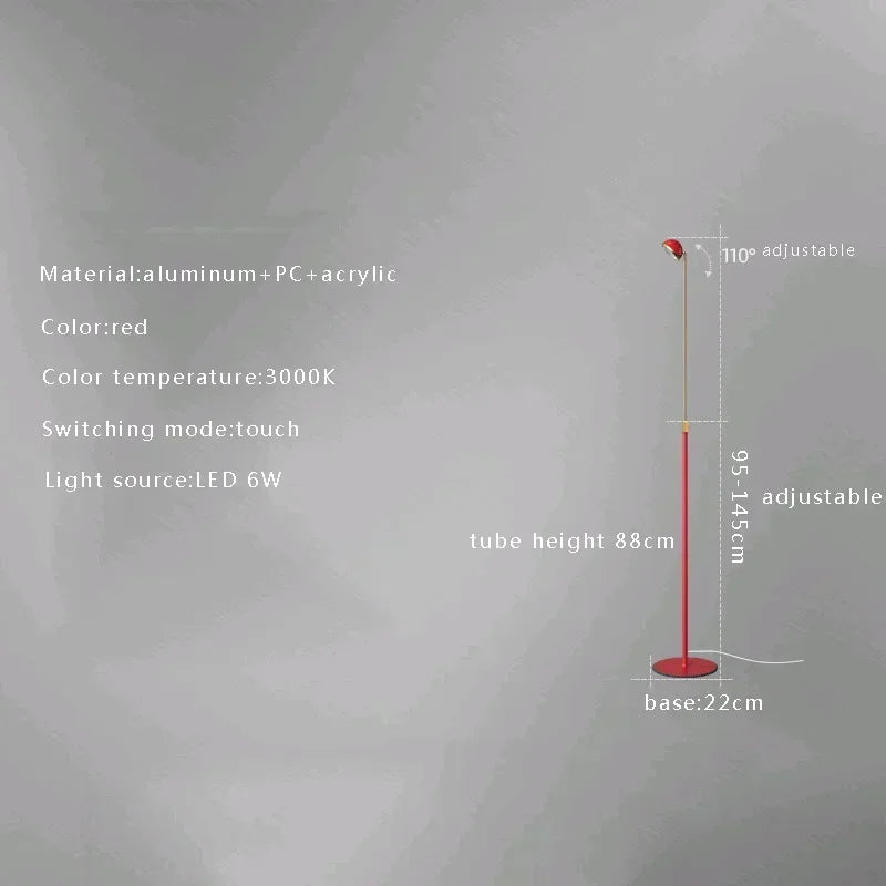 Nordic Designer Postmodern Red LED Home Decor Tall Standing Light Minimalist Metal Height Adjustable Living Room Floor Lamp