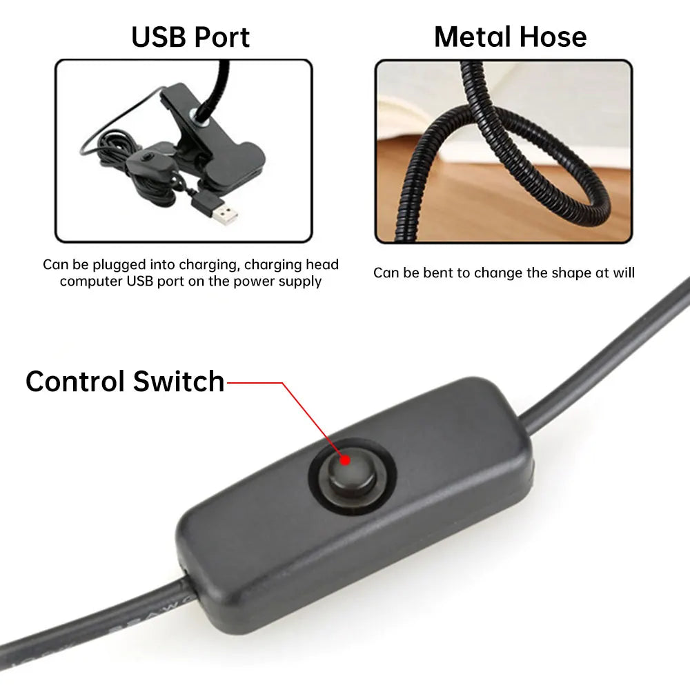 Book Reading LED Lamp Table Lights Bedside Lighting With Holder Clip Flexible Angle Adjustable 5V USB Powered Aluminum Alloy