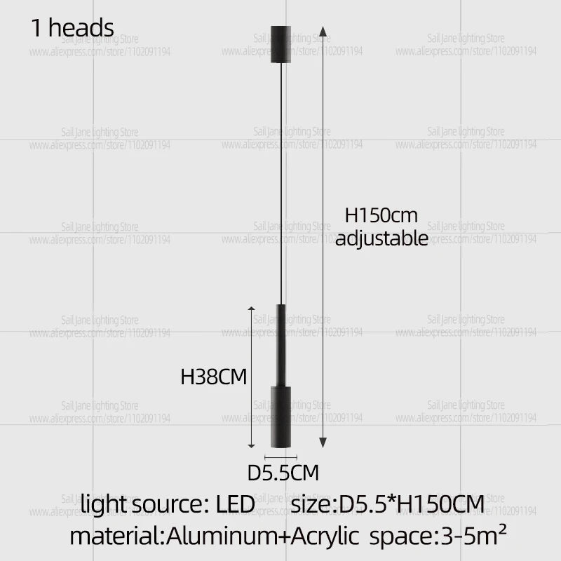 Cylindrical Pendant Light Long Line Attic Chandelier - Modern LED Villa Spotlight